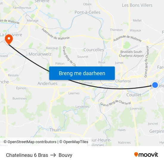 Chatelineau 6 Bras to Bouvy map