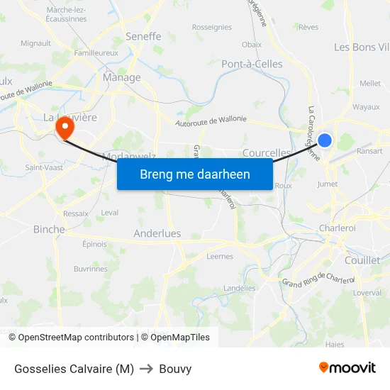 Gosselies Calvaire (M) to Bouvy map