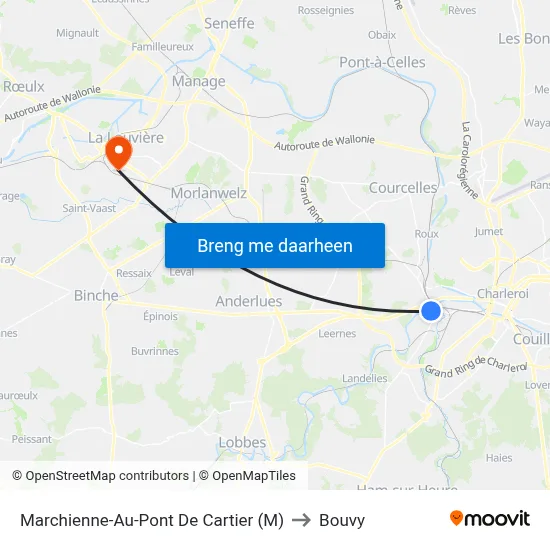 Marchienne-Au-Pont De Cartier (M) to Bouvy map
