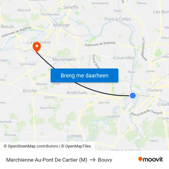 Marchienne-Au-Pont De Cartier (M) to Bouvy map