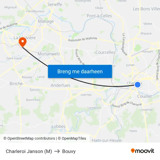 Charleroi Janson (M) to Bouvy map