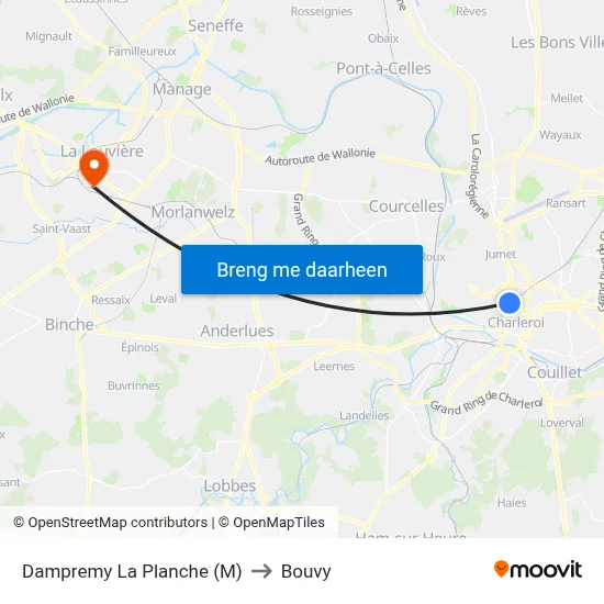 Dampremy La Planche (M) to Bouvy map