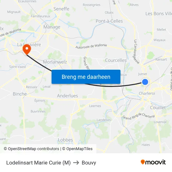 Lodelinsart Marie Curie (M) to Bouvy map