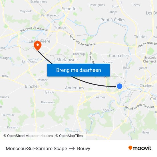 Monceau-Sur-Sambre Scapé to Bouvy map