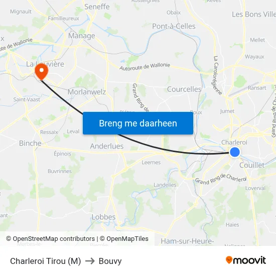 Charleroi Tirou (M) to Bouvy map
