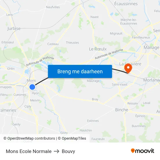 Mons Ecole Normale to Bouvy map