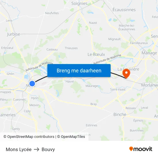 Mons Lycée to Bouvy map