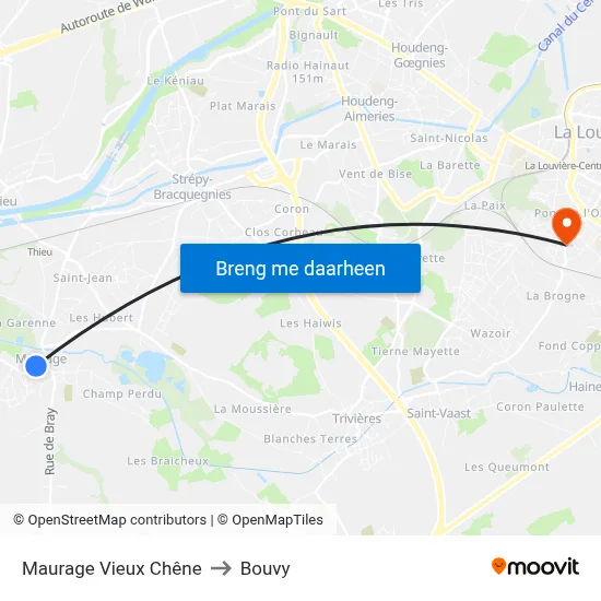 Maurage Vieux Chêne to Bouvy map