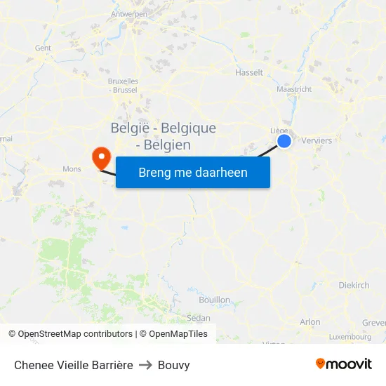 Chenee Vieille Barrière to Bouvy map
