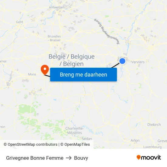 Grivegnee Bonne Femme to Bouvy map