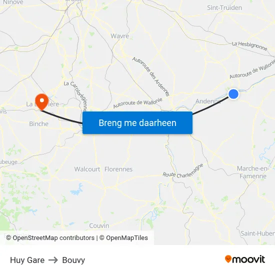 Huy Gare to Bouvy map