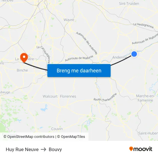 Huy Rue Neuve to Bouvy map