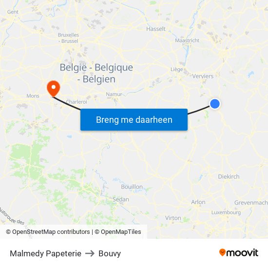 Malmedy Papeterie to Bouvy map