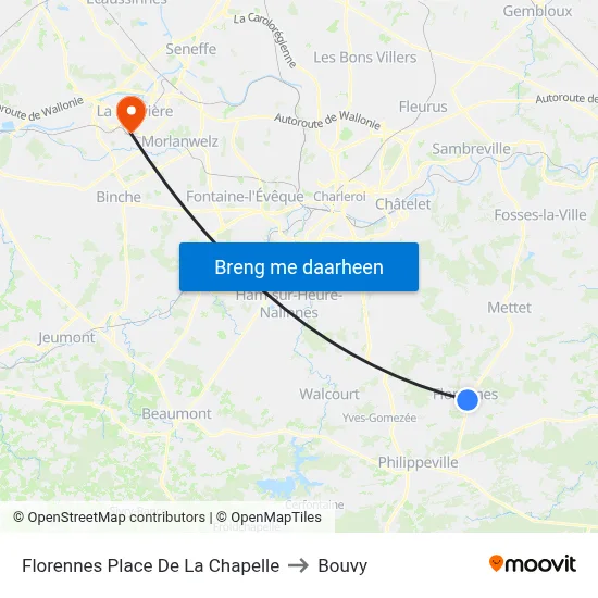 Florennes Place De La Chapelle to Bouvy map