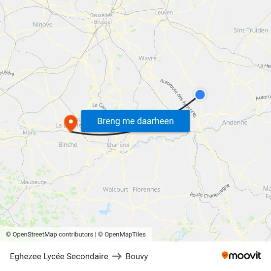Eghezee Lycée Secondaire to Bouvy map