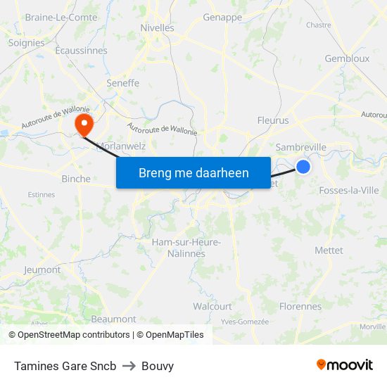 Tamines Gare Sncb to Bouvy map