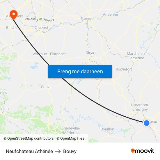 Neufchateau Athénée to Bouvy map