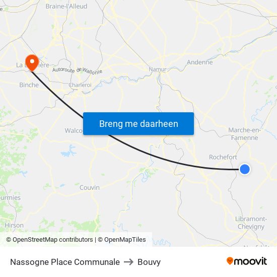 Nassogne Place Communale to Bouvy map