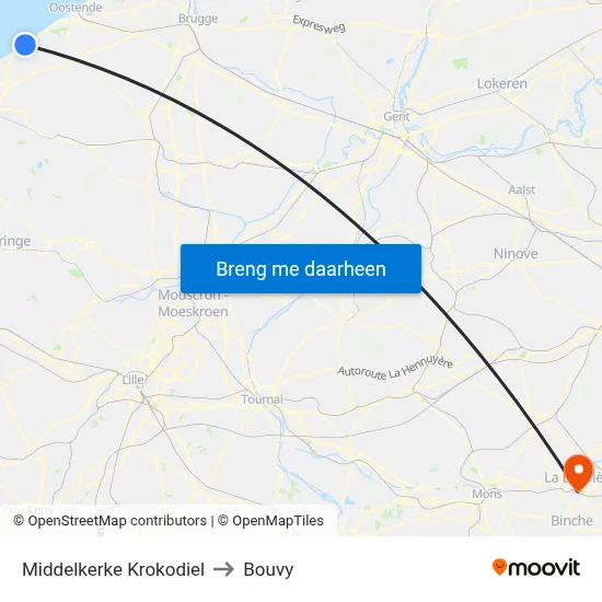 Middelkerke Krokodiel to Bouvy map