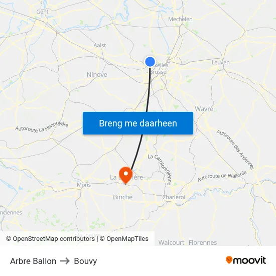 Arbre Ballon to Bouvy map