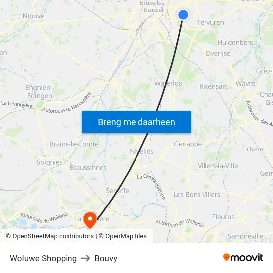 Woluwe Shopping to Bouvy map