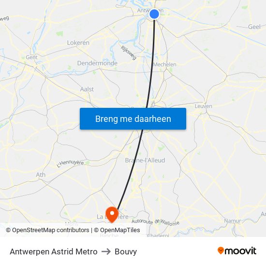 Antwerpen Astrid Metro to Bouvy map