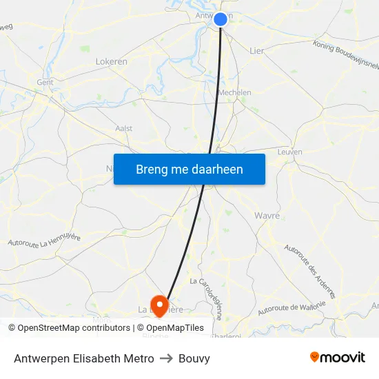 Antwerpen Elisabeth Metro to Bouvy map