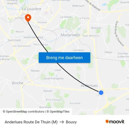 Anderlues Route De Thuin (M) to Bouvy map