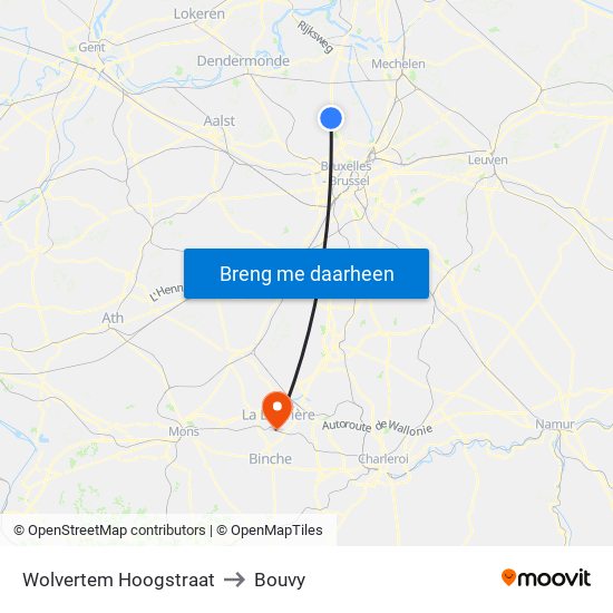 Wolvertem Hoogstraat to Bouvy map