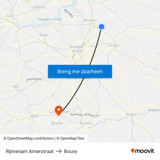 Rijmenam Amerstraat to Bouvy map