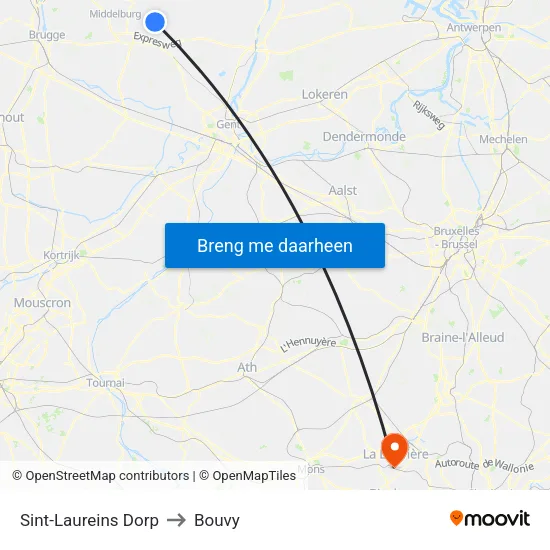 Sint-Laureins Dorp to Bouvy map