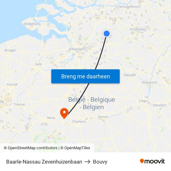 Baarle-Nassau Zevenhuizenbaan to Bouvy map