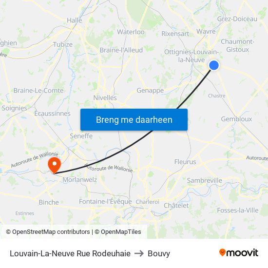 Louvain-La-Neuve Rue Rodeuhaie to Bouvy map