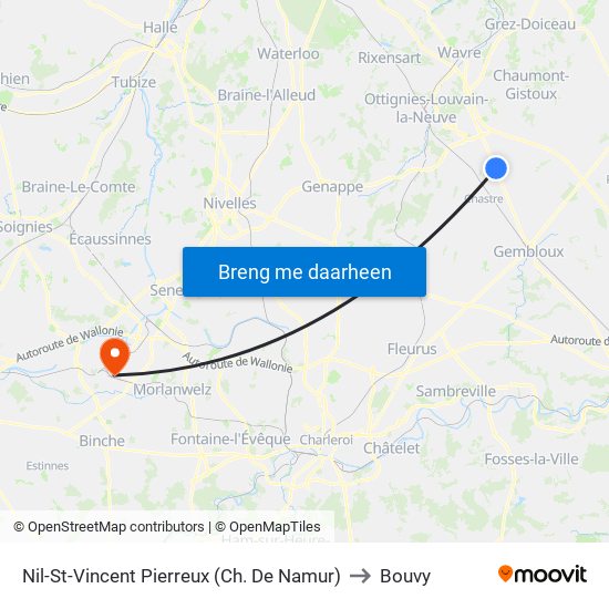 Nil-St-Vincent Pierreux (Ch. De Namur) to Bouvy map