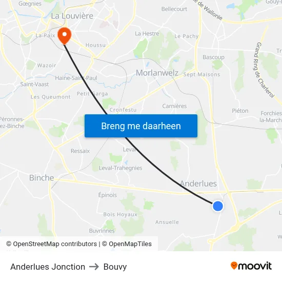 Anderlues Jonction to Bouvy map
