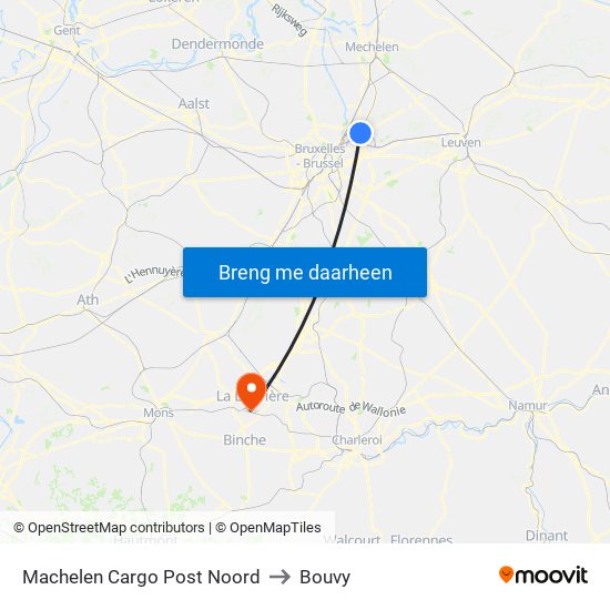 Machelen Cargo Post Noord to Bouvy map