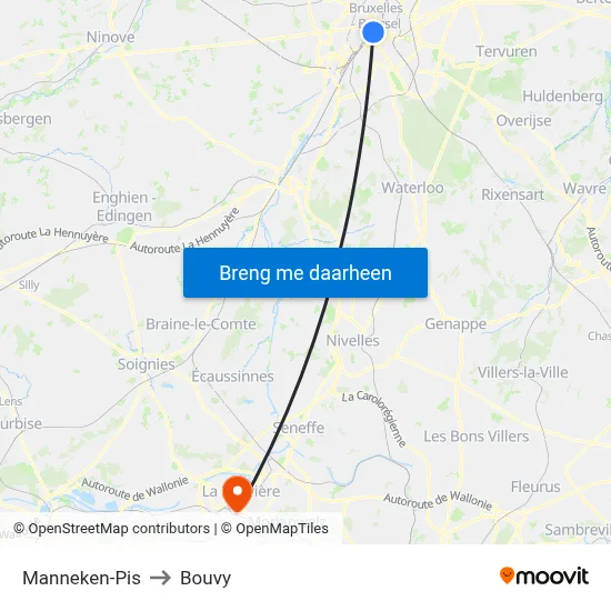 Manneken-Pis to Bouvy map