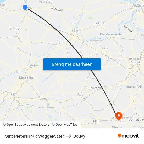 Sint-Pieters P+R Waggelwater to Bouvy map