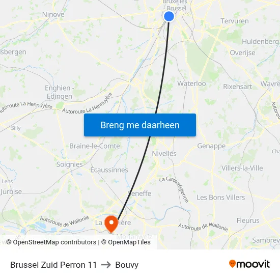 Brussel Zuid Perron 11 to Bouvy map