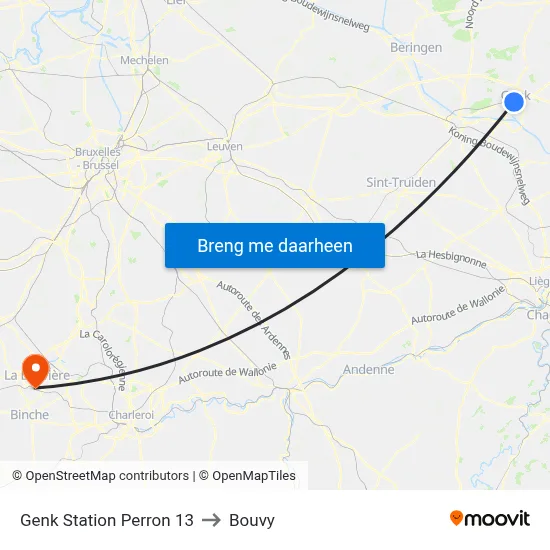 Genk Station Perron 13 to Bouvy map