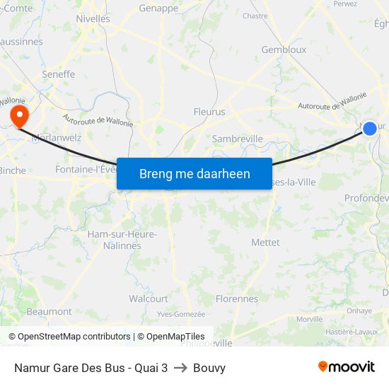 Namur Gare Des Bus - Quai 3 to Bouvy map