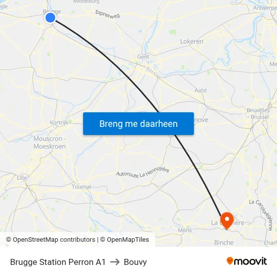Brugge Station Perron A1 to Bouvy map