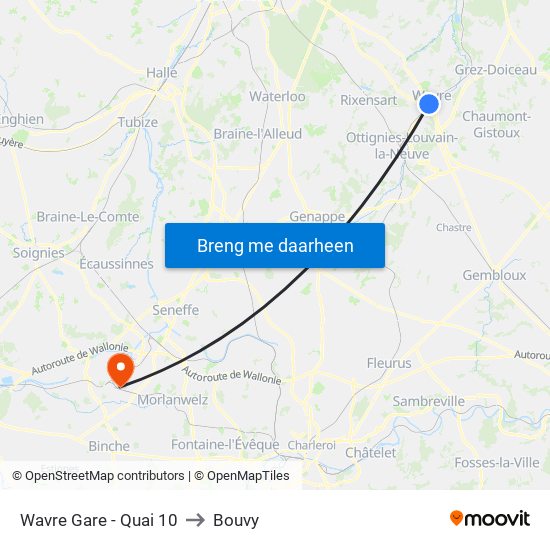 Wavre Gare - Quai 10 to Bouvy map