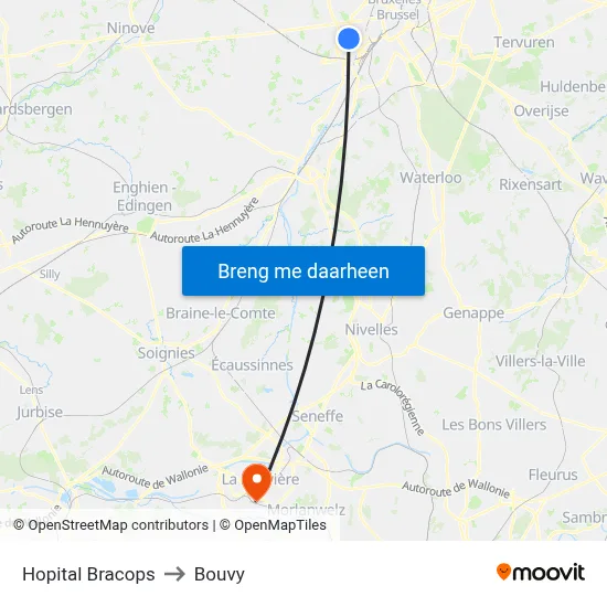 Hopital Bracops to Bouvy map