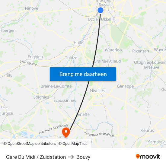 Gare Du Midi / Zuidstation to Bouvy map