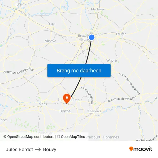 Jules Bordet to Bouvy map