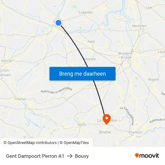 Gent Dampoort Perron A1 to Bouvy map