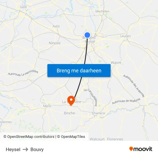 Heysel to Bouvy map