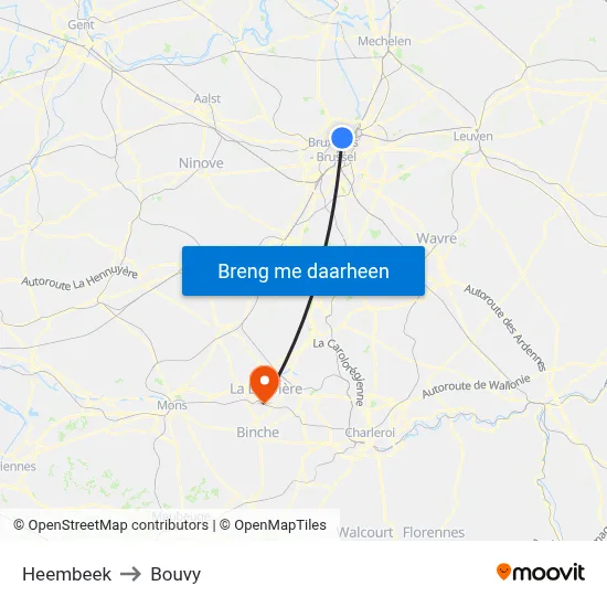 Heembeek to Bouvy map