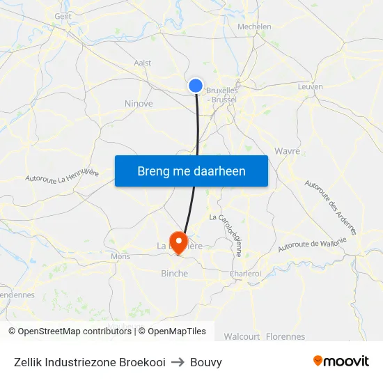 Zellik Industriezone Broekooi to Bouvy map